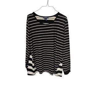 Verve Blues Knit Top Black Cream Stripe L/S Womans 1X